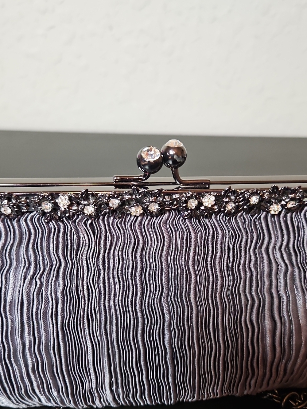 Kate Landry Evening Clutch, Pleated Fabric,Metallic Pewter - Picture 6 of 12